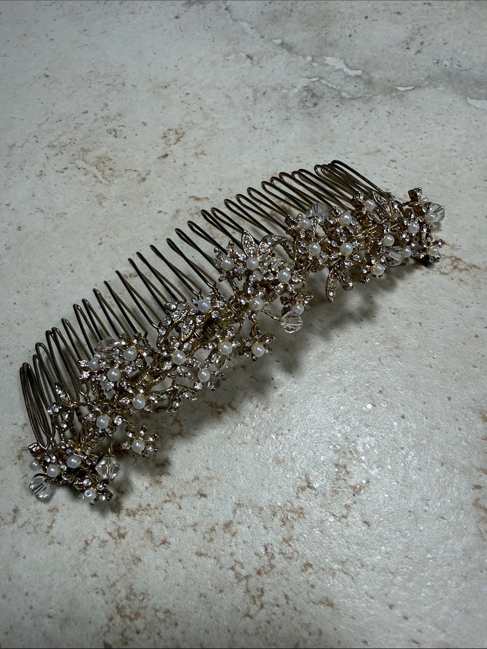 Gold Pearl and Crystal Bridal Hair Comb